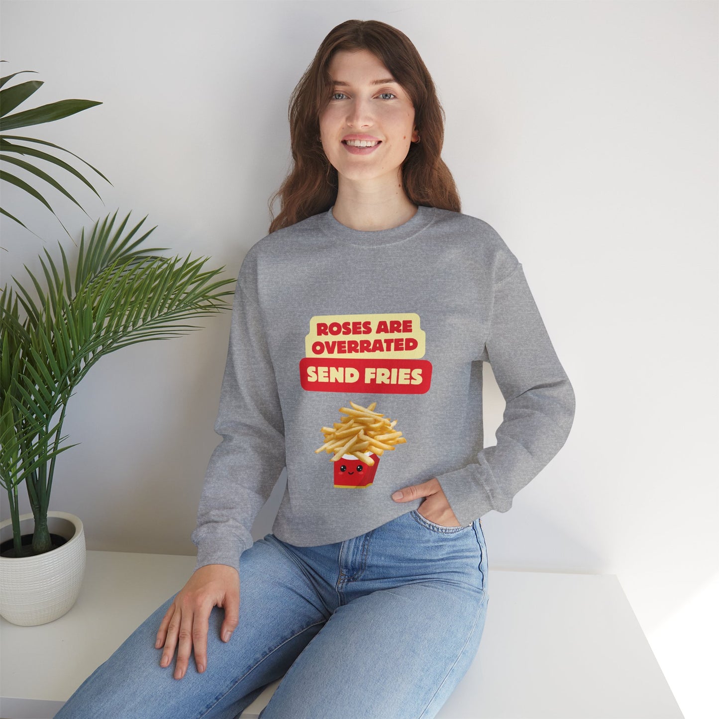 Unisex Heavy Blend™ Crewneck Sweatshirt "Roses Are Overrated Send Fries"