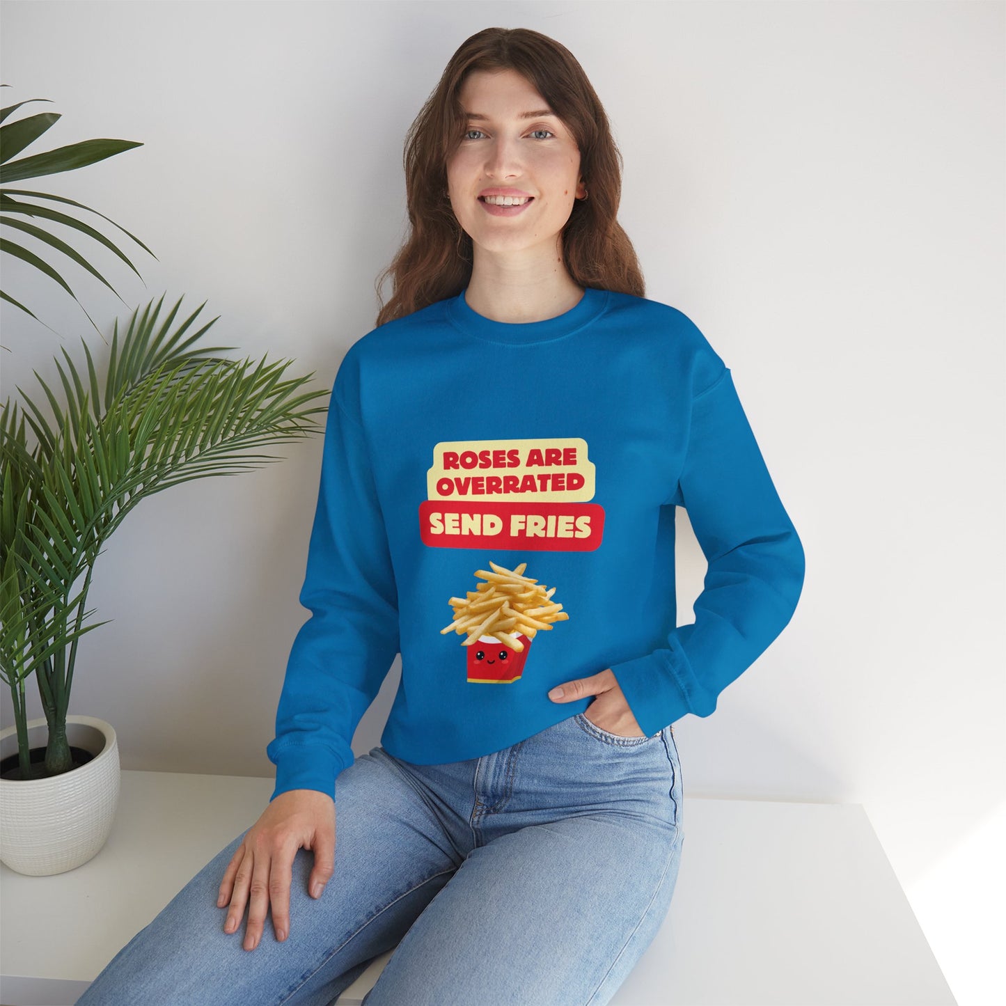 Unisex Heavy Blend™ Crewneck Sweatshirt "Roses Are Overrated Send Fries"