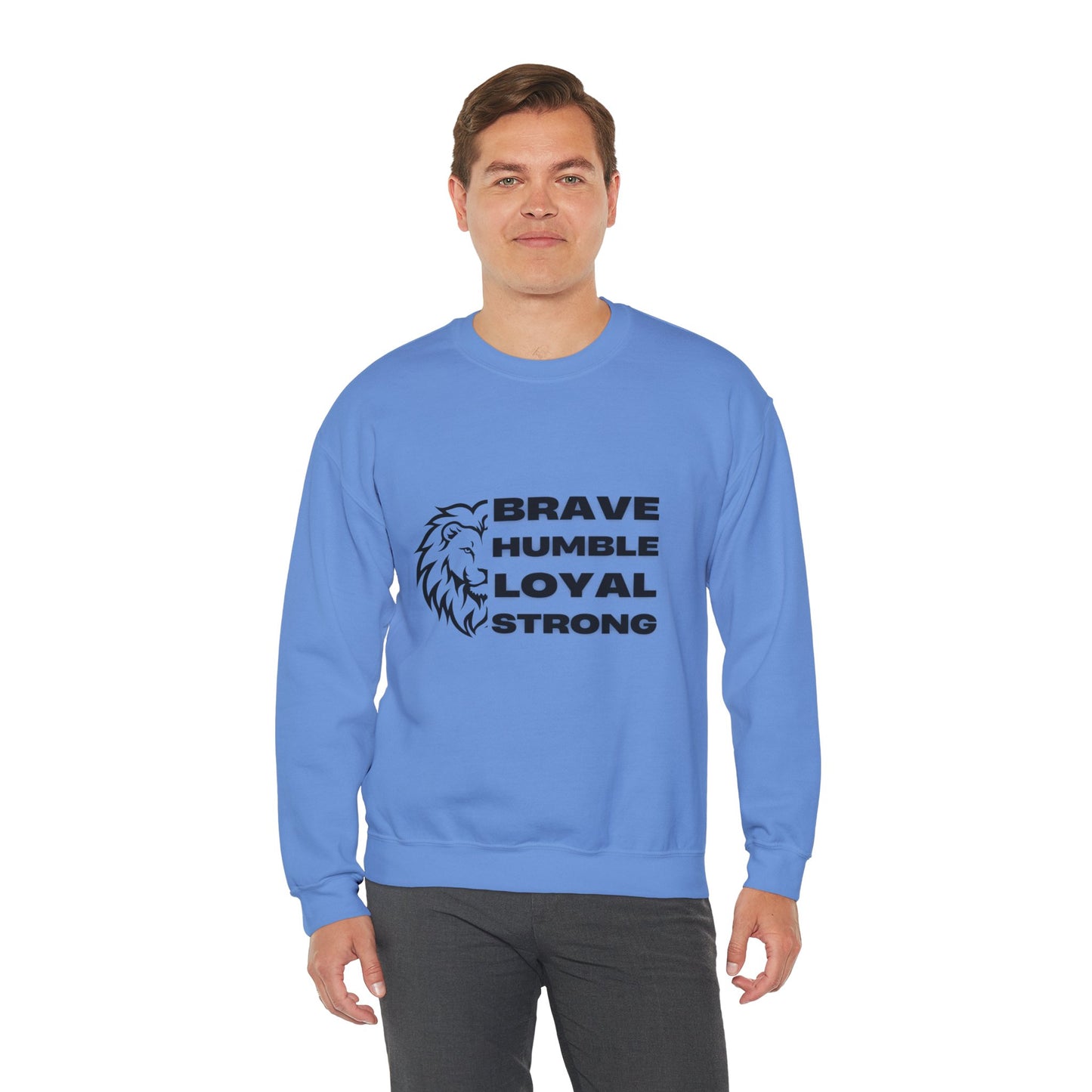 Unisex Heavy Blend™ Crewneck Sweatshirt Brave Humble Loyal Strong Lion