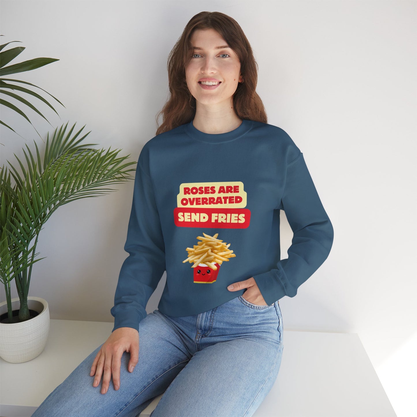 Unisex Heavy Blend™ Crewneck Sweatshirt "Roses Are Overrated Send Fries"