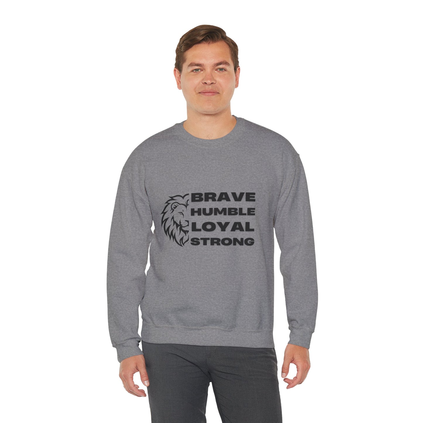 Unisex Heavy Blend™ Crewneck Sweatshirt Brave Humble Loyal Strong Lion