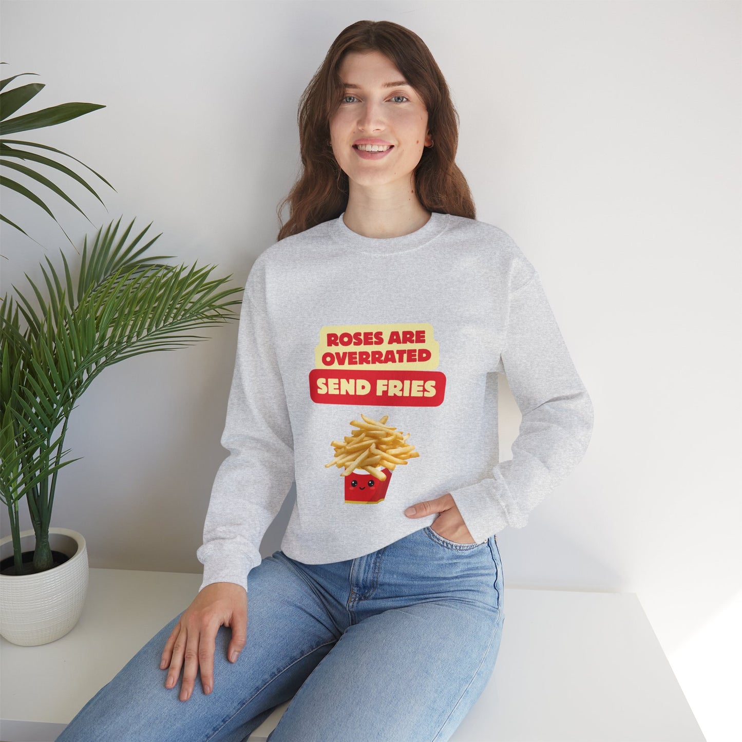 Unisex Heavy Blend™ Crewneck Sweatshirt "Roses Are Overrated Send Fries"