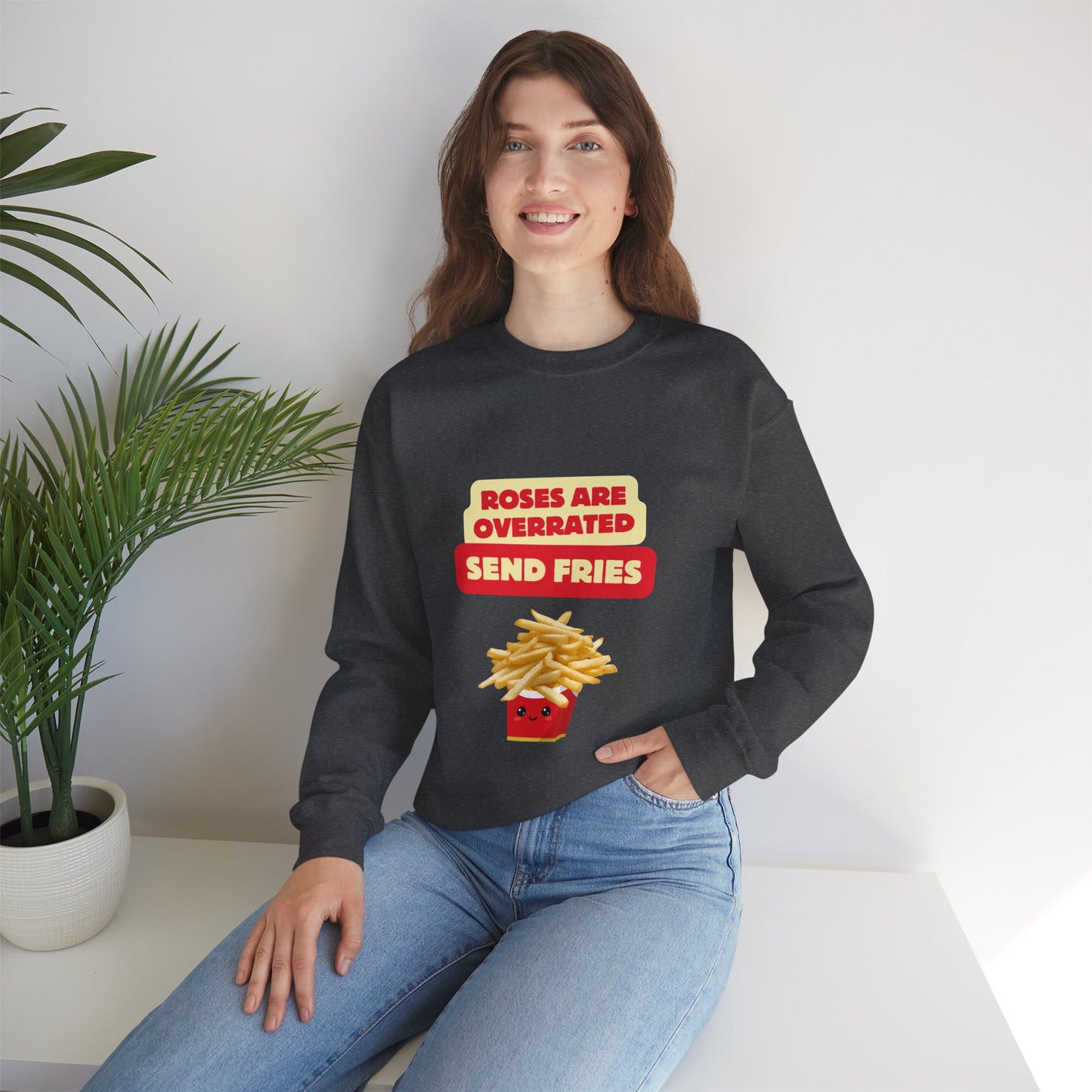 Unisex Heavy Blend™ Crewneck Sweatshirt "Roses Are Overrated Send Fries"
