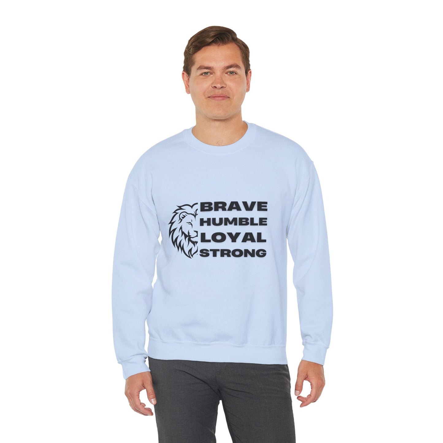 Unisex Heavy Blend™ Crewneck Sweatshirt Brave Humble Loyal Strong Lion