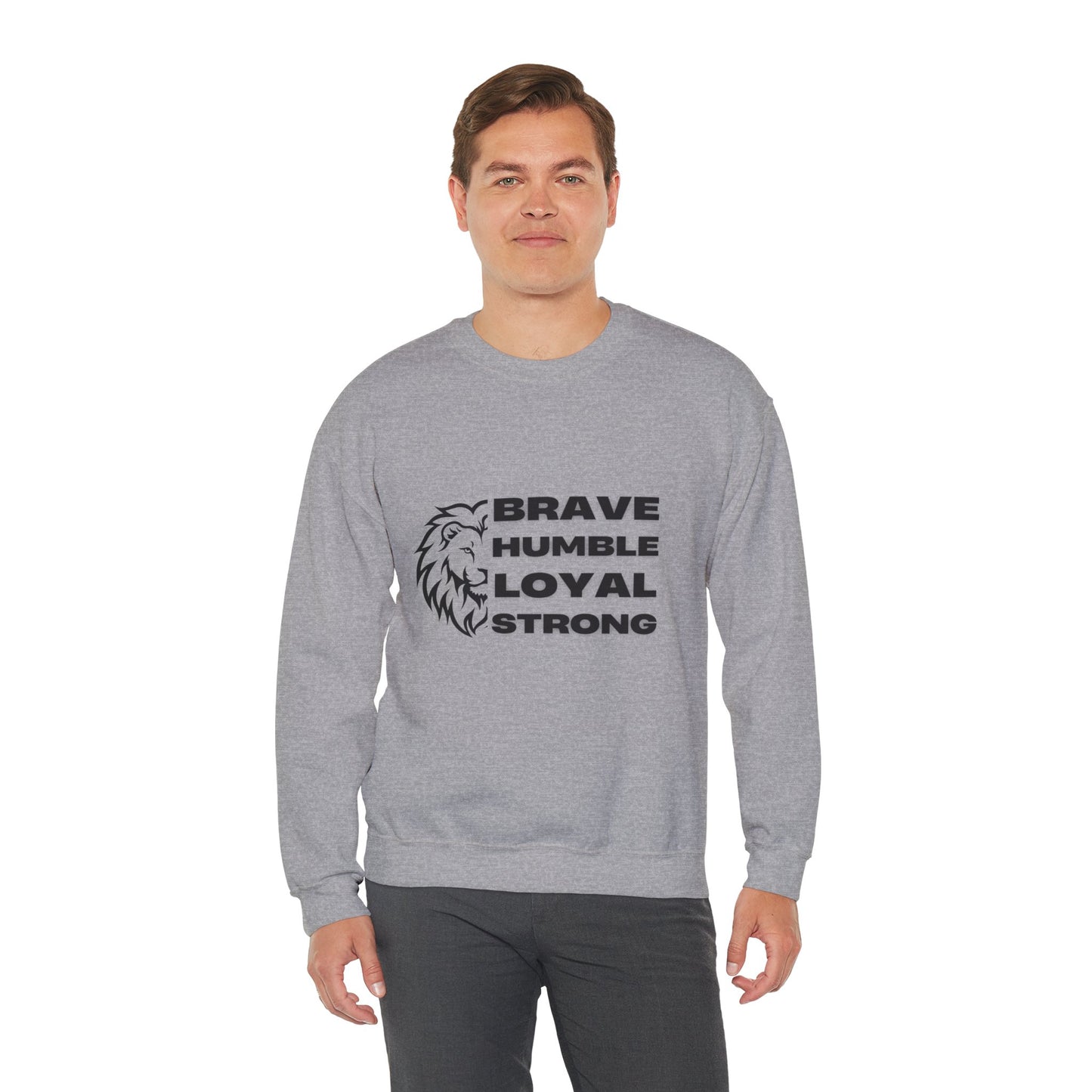 Unisex Heavy Blend™ Crewneck Sweatshirt Brave Humble Loyal Strong Lion