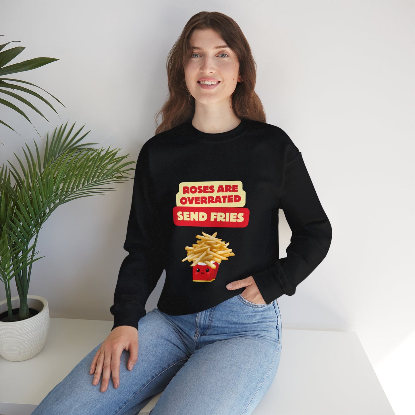 Unisex Heavy Blend™ Crewneck Sweatshirt "Roses Are Overrated Send Fries"