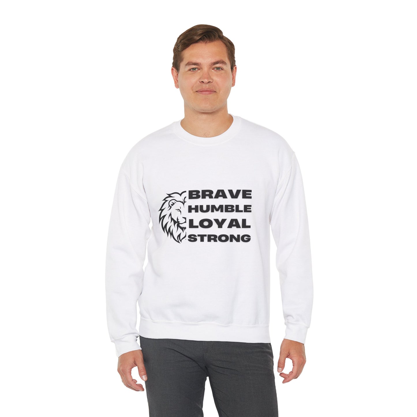 Unisex Heavy Blend™ Crewneck Sweatshirt Brave Humble Loyal Strong Lion