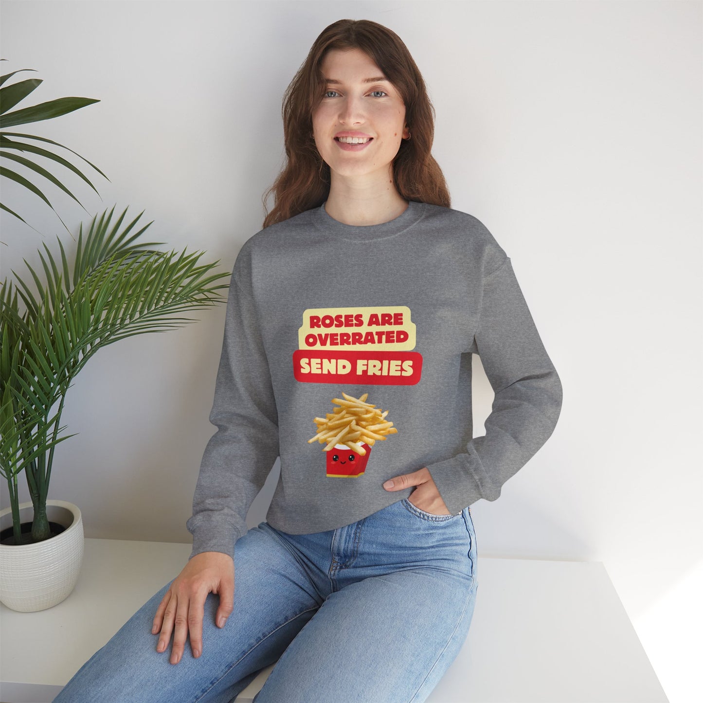 Unisex Heavy Blend™ Crewneck Sweatshirt "Roses Are Overrated Send Fries"